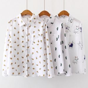 Blusas de mujer con estampado de abeja y perro de dibujos animados, camisetas de manga larga para mujer de talla grande 2Xl 3Xl, ropa de mujer, camisas de algodón a la moda para mujer 201201