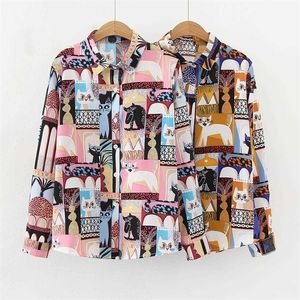 Vrouwen blouses tops Cat Printing Shirts Blouse Spring herfst Long Sleeve Blouses Vrouw Blusas Mujer 210702