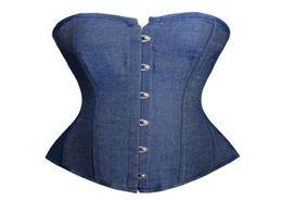 Femmes Blue Denim Jeans Overbust Corset Plus Size S6xl Classic Laceup Plastic Office Bustier Lingerie Night Out Clubwear Cosplay O7379859