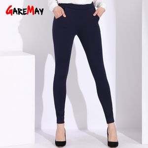 Dames Blue Pants Hoge Taille 6XL Katoen Skinny Dames Plus Size Werk Casual Formele Broek Pant Vrouw 210428
