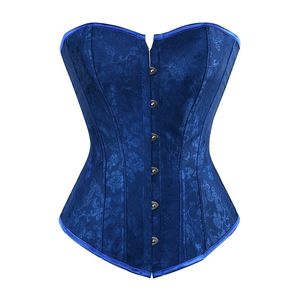 Femmes Bleu En Plastique Désossé Jacquard Overbust Rembourré Corset Lingerie Top Fashion Body Shaper Lace Up Corselet S-XXL Livraison Gratuite Drop Ship