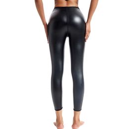 Mulheres corpo shapers calças altas cintura trainer emagrecimento barriga roupa interior calcinha shapewear falso couro estiramento leggings