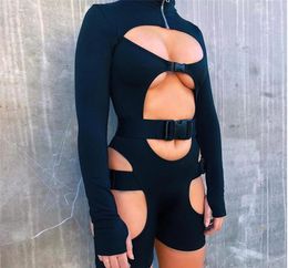 Femmes Bodycon Budle Cut Out Buker Rompers Sexy Sexe Long Sleeves Hollow Out Clubwear BodySuit One Piece Short Jumpsuit Pants3520641