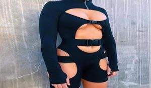 Femmes Bodycon Budle Cut Out Buker Rompers Sexy Sexe Long Sleeves Hollow Out Clubwear BodySuit One Piece Short Jumpsuit Pants9150920