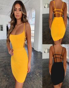 Femmes Bodycon Robe sexy Backless Hollow out Spaghetti Spaghetti Solide Elastic plus taille S XL Fashion décontractée Europen American 9829132