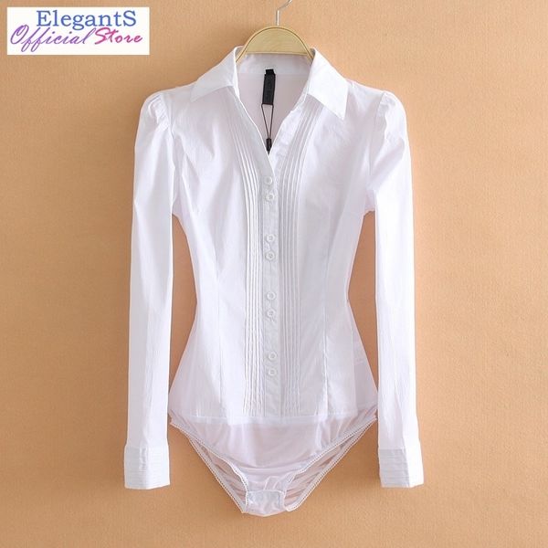 Body femme Office Lady Work Bodycon White Body Shirt Blouse Femme Manches Longues OL Costume Chemises Col Rabattu Tops XL 200924