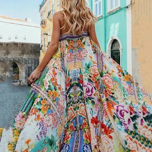 Vrouwen Bohemian Boho Jurk Zomer Casual Strand Jurken Plus Size Sexy Band Floral Print Flower Losse vakantie Long Maxi Dress T190608