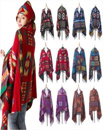 Mujeres Bohemio Collar a cuadros Capas Cape Cloak Poncho Fashion Wool Blend Winter Sutwear Scaral Buff DDA75555133672