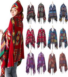 Femmes bohème col Plaid à capuche couverture Cape Cape Poncho mode laine mélange hiver vêtements d'extérieur châle écharpe DDA7557670166