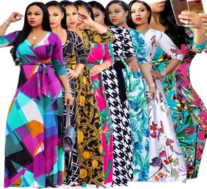 Vestidos bohemios de mujeres 13styles Floral Holiday Beach Maxi 12 manga de la manga Sexy Summer Ropa Lady Plus Talla Vneck Dress2804812