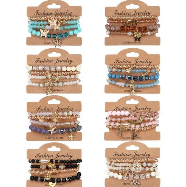 Ensemble de bracelets de perles bohème faits à la main pour femmes, accessoires de bijoux d'été colorés en perles papillon pour filles, style Boho étoile de mer