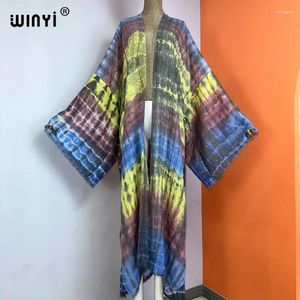 Vrouwen Boheemian Tie-Dye Print Elegant Kaftan Dress African Cardigans Outerwear For Summer Sexy Cotton Feeling Kimono
