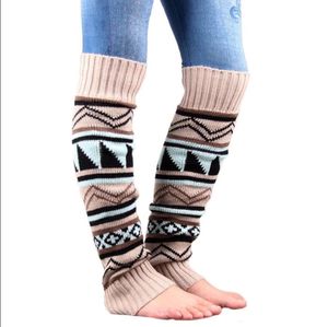Calcetines de punto bohemios para mujer, calentadores de piernas largos con Cable de punto Vintage, medias altas hasta el muslo, medias de invierno, puños gruesos y cálidos