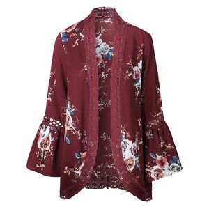 Femmes Boho dentelle Blouses Patchwork imprimé fleuri manteau hauts décontracté Kimono Cardigans chemises mode printemps été automne