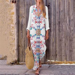 Femmes Boho Long Maxi Dress National Style Floral Print Summer Cotton Linen Party Beach Sundress Elegante Robes Plus La Taille 3XL T230808