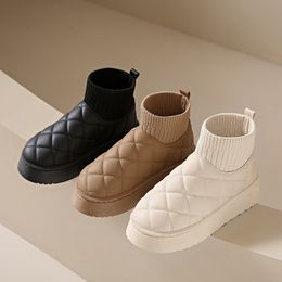 Botas de mujer con cadena negra y Beige, botas suaves de suela gruesa y redonda, botas de nieve de piel cálida, zapatos informales de algodón 36-40