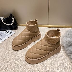 Femmes bottes noir Beige chaîne doux milieu rond semelle épaisse fourrure chaude neige botte concepteur Botties décontracté coton chaussures