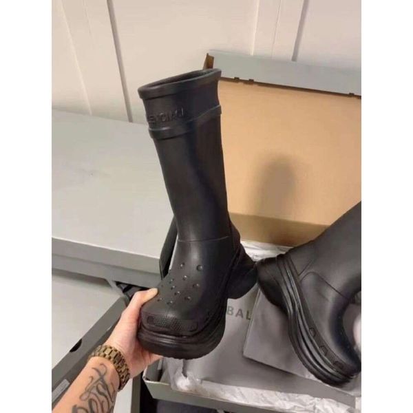 Bottes de pluie longues rouges pour femmes, semelle épaisse, imperméables, antidérapantes, bottines de chevalier, balencaga 56YJL