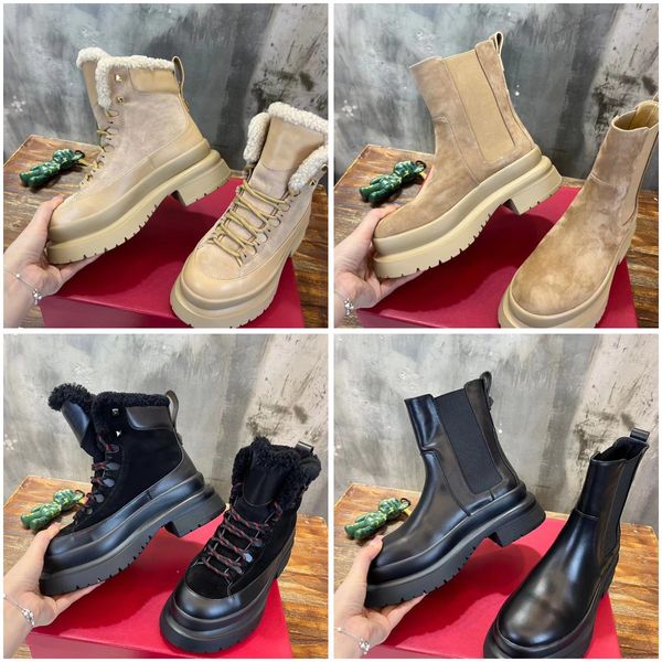 Zapatos de diseñador Mujer GARAVANI Botas Estilos de lujo Antideslizante Resistente al desgaste Cálido Roman Stud Martin Botas Moda Piel de becerro Plataforma Lana Botas para la nieve Tamaño 35-41