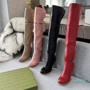 Bottes de créateur pour femmes, chaussures décontractées à la mode, talon aiguille, bottines à hauteur de genou avec boîte