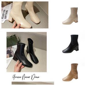 Botas de mujer Bota de diseñador Bota de combate de moda Cremallera de lona Correas ajustables Zapatos casuales Tacón de aguja Bota de tobillo hasta la rodilla con caja