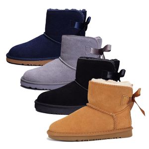 Femmes Bottes Designer Booties Classic Snow Boot Chestnut Low Bow Noir Gris Rose Bleu Marine Cheville Courte Bottines d'hiver taille 36-41