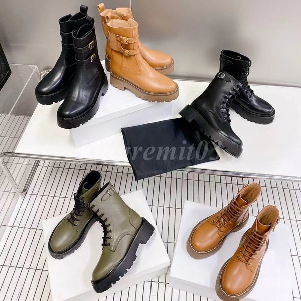 Bottines de styliste BULKY LYRA pour femmes, bottines à boucle en cuir de vache, semelle extérieure de botte TRIOMBE, bottes à lacets en cuir brillant