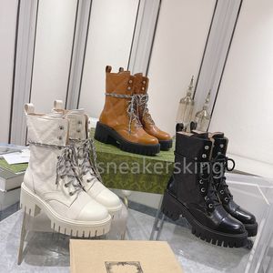 Dameslaarzen Designer G Gewatteerde veterlaarzen Herfstwinterlaarzen Merk Martin Boots Laarzen met lange mouwen Leren laarzen maat 35-42