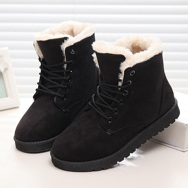 Femmes bottes femme chaud peluche semelle intérieure bottes de neige femmes cheville chaussures à lacets femme hiver plus taille dames chaussures1