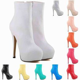 Stivali da donna per scarpe in pelle Stile Autunno Inverno Nuovi Tacchi alti ultrafini Gambe sottili Testa tonda Tubo corto Donna 220914