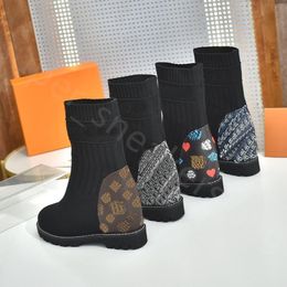 Bottes pour femmes Chaussettes tricotées bottes mode sexy Botte élastique tricotée Designer Chaussures plates taille 35-42 Avec boîte