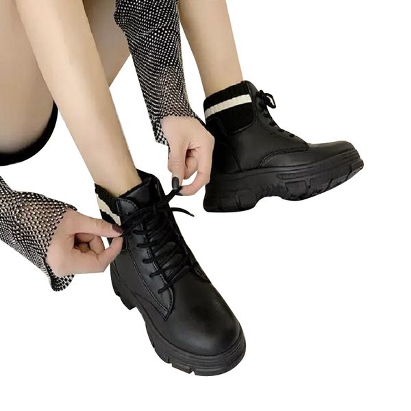 Femmes bottes plate-forme chaussures noir blanc femmes Cool moto botte en cuir chaussures baskets sport baskets taille 35-40 12