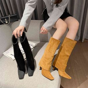 Femmes bottes chaussures en cuir automne et hiver nouvelle cuisse genou haute bottes à talons compensés 220830