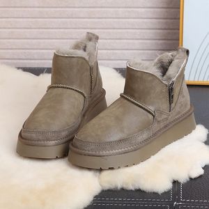 Femmes Boots Boot Snow Brown Grey Green Classic Zip Cotton Bootes Fur Fur Anti-S-Slide Ladies Bottises Outdoor Winter Warm Woman Chaussures 35-40