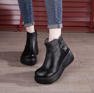 botas de mujer invierno suela suave Botines de fondo grueso negro marrón cómodo para mujer bota corta zapatos de cuero genuino tamaño 35-40 04