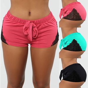 Pantalones cortos de botín para mujer, pantalones cortos ajustados informales sexys de verano, pantalones cortos de Yoga deportivos de retazos de encaje, pantalones cortos para mujer, pijamas 050716