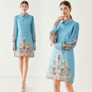 Vrouwen Boutique Jurk 2024 Lente Herfst Bedrukte Jurk High-end Klassieke Dame Bloemenjurk OL Runway Jurken Jurken met lange mouwen