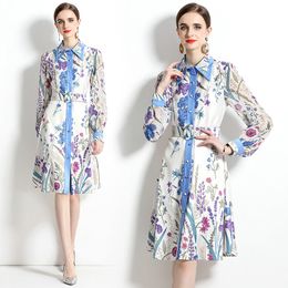 Femmes Boutique robe florale en mousseline de soie à manches longues robe imprimée 2023 automne robes chemise à la mode haut de gamme mode dame robes florales robes OL