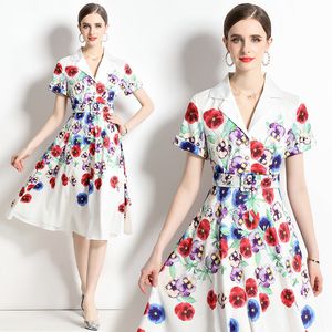 Dames boetiek bloemenjurk korte mouw jurk 2023 zomerjurken high-end dame bedrukte jurken ol runway jurk