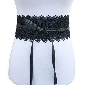 Femmes Bow Dentelle Ceinture Élégant Floral Large Femelle Auto Cravate Taille Ceintures Cummerbunds Tie-up Femme Robe Ceintures