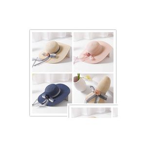 Femmes Bowknot Large Bord Chapeaux Pliant St Plage Long Ruban Chapeau De Soleil Dame Topee Sunhat Pour Dpring Été Livraison Directe Dhbkd