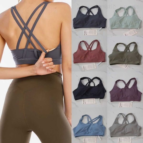 Soutien-Gorge Femme Sport Yoga Top Cross Back Sous-Vêtements Séchage Rapide Sans Manches Running Tanks Antichoc Formation Yogas Soutiens-Gorge Sans Fil avec Rembourré Col Rond