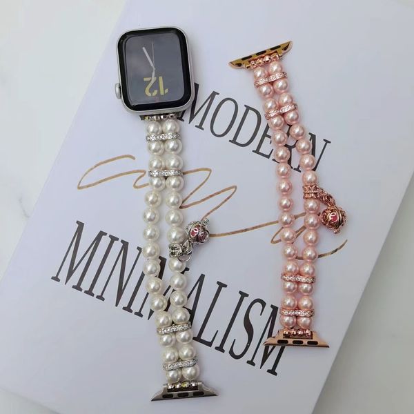 Bracelet Femme Jewely Bracelet Perle Pour Apple Watch Bandes 41mm 45mm 44mm 42mm 40mm 38mm Bracelet iWatch Série 7 6 5 4 3 Bracelet Avec Pendentif Accessoires Intelligents