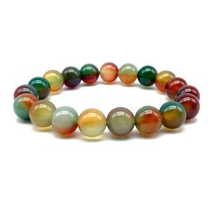 Femmes Bracelet Naturel Coloré Pierre Perles Bracelets Élastique 10 Mm Cornaline Double Couleur Bangel Un Cadeau Femme De Qualité Perlé, Brins