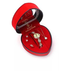 Vrouwen armband horloge set goud kristal ontwerp ketting oorbellen ring vrouwelijke sieraden set quartz horloge voor vrouw vrouw moeder cadeau 279h