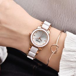 Dames Armband Horloge Roestvrijstalen Keramische Strap White Quartz Horloges Dames Diamond Simple Woman's Horloges