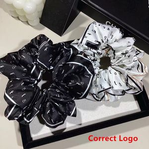 Vrouwen merkontwerper ch-letter print haar rubberen band elastische haardoor paardenstaarthouder luxe zwart witte grote darm haaraccessoires