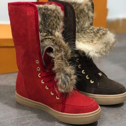 Botas de nieve para mujer Botas de tobillo Botas de vaquero de diseñador Zapatos de tacón de plataforma de gamuza de lujo Castaño Negro Gris Azul Rosa Botas de invierno NO484