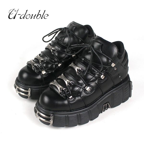 Femmes Brand Punk Style 946 U-Double Lacet-up Heel Hauteur 6cm Platform Shoes Gothic Ankle Boots Metal Decor Woman Sneakers 230923 1