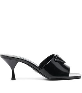 Sandale de marque pour femme, pantoufle à talons, chaussures de créateur de luxe, mules en cuir à bout ouvert, bout carré avec boîte 35-43
